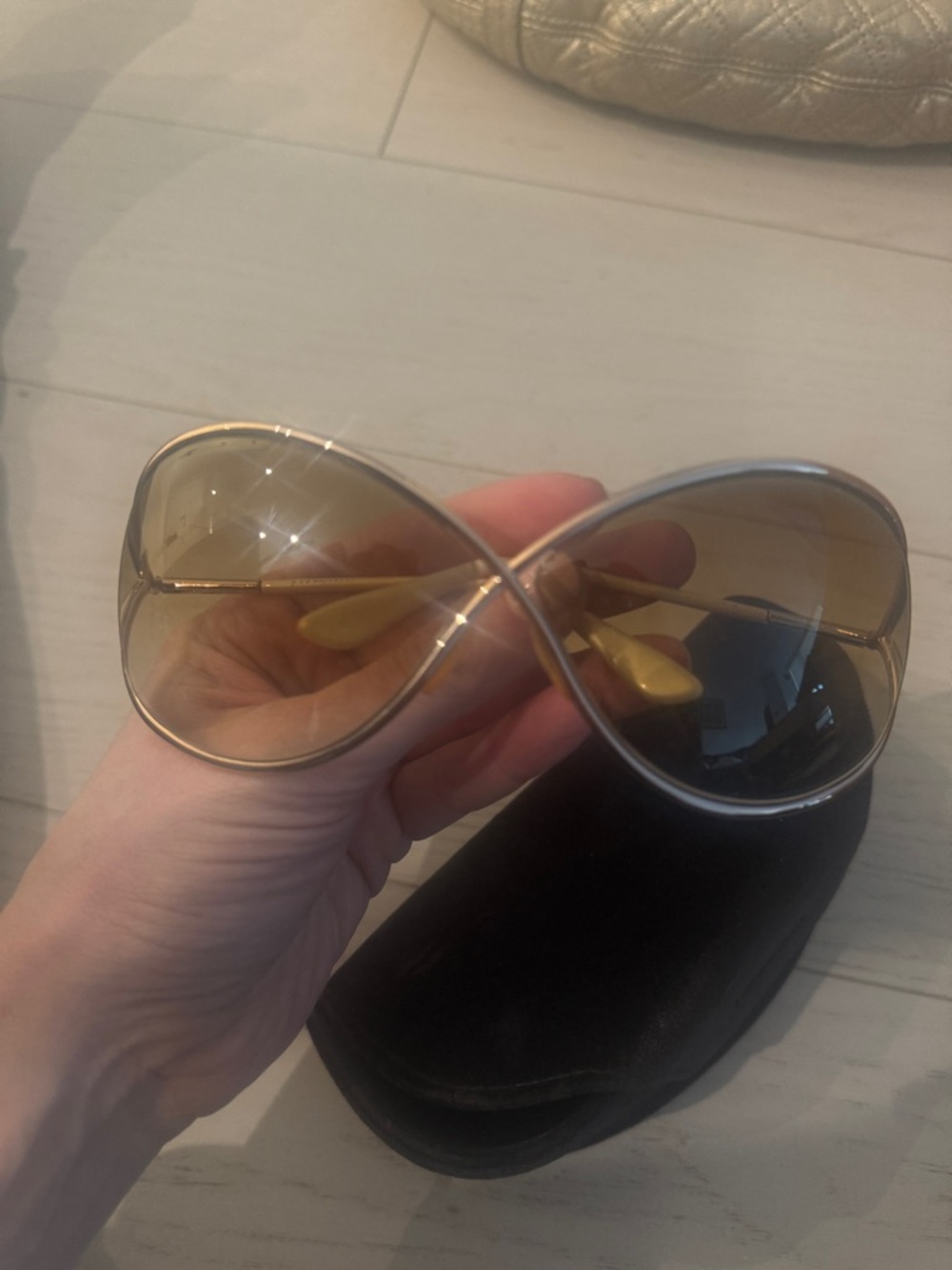 Tom Ford Gold Frame Yellow-Tinted Oversized Sunglasses